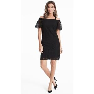 White House Black market lace off the shoulder sexy black short dress size 0